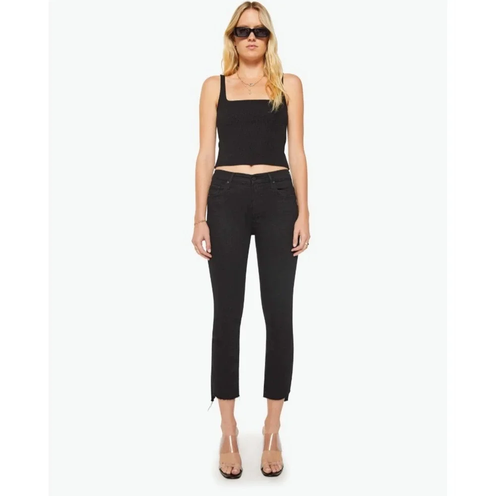 Mother Insider Crop Step Fray Black Not Guilty Narrow Straight Leg High Rise, 26